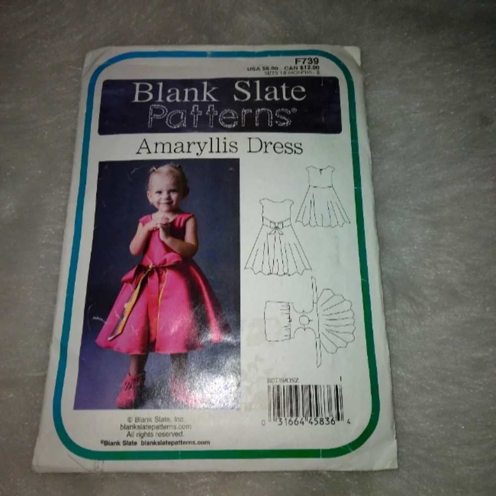 PATTERN Blank Slate Patterns F739 Sz 18 mos- 8, The Amaryllis Dress